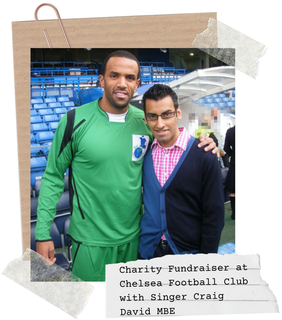 Stylish cardigan with celebrity, Singer and Songwriter Craig David MBE at Chelsea Football Club’s Stamford Bridge at the Oil Aid charity fundraising tournament and auction