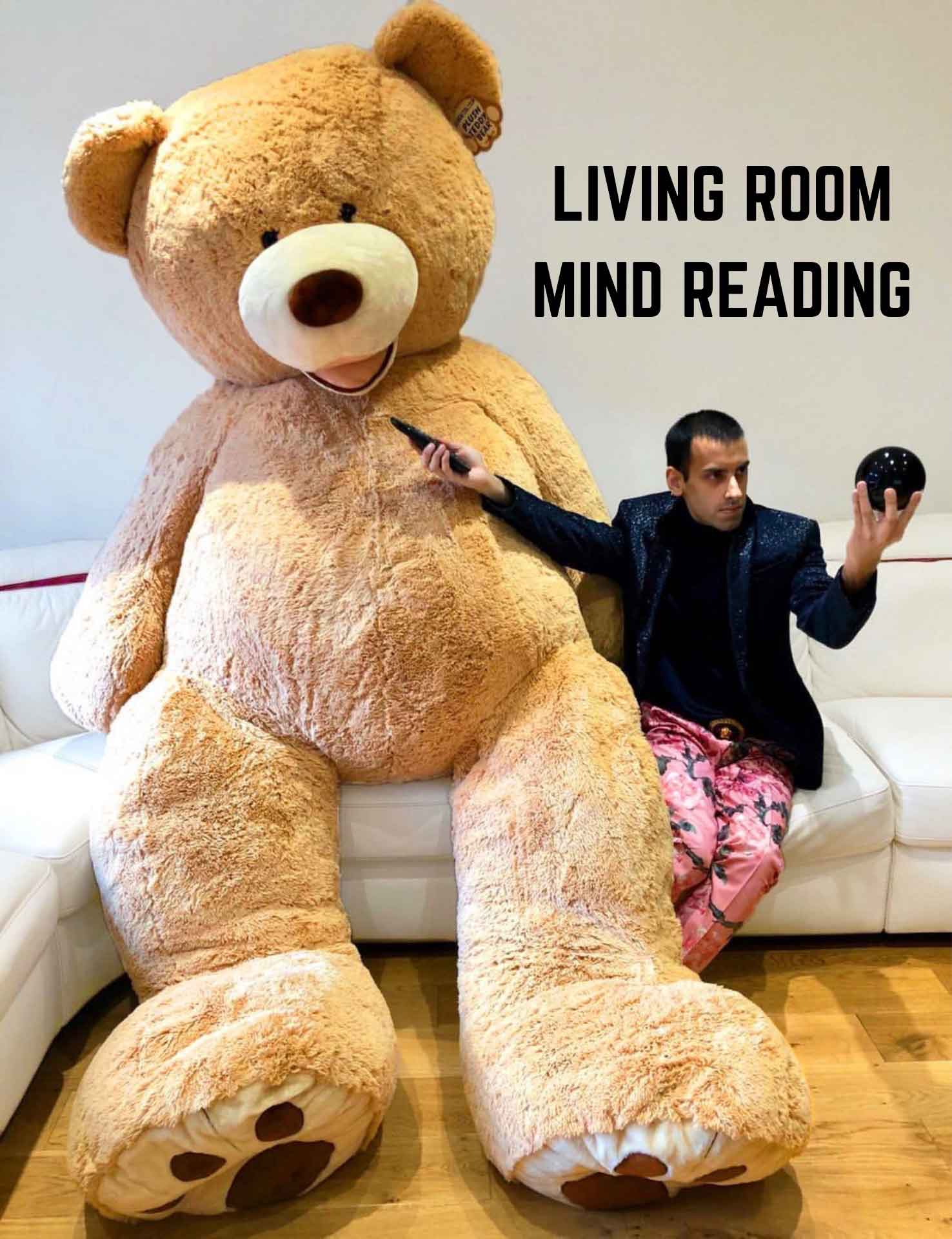 Does size matter? OMG at this giant teddy bear which Girish bought, knowing Teddy would make others smile too. This was the promotional photo for Girish's online shows, launched during the Coronavirus pandemic